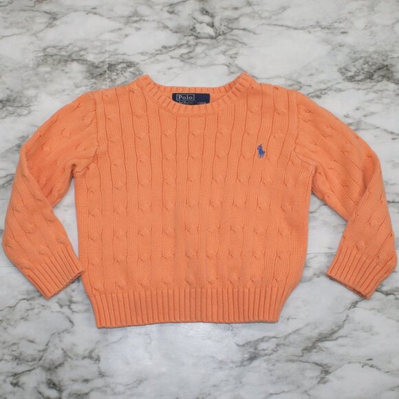 POLO RALPH LAUREN Sweater Kid's Cable Knit Chunky Classic Orange Boys 3 3T - Picture 1 of 10